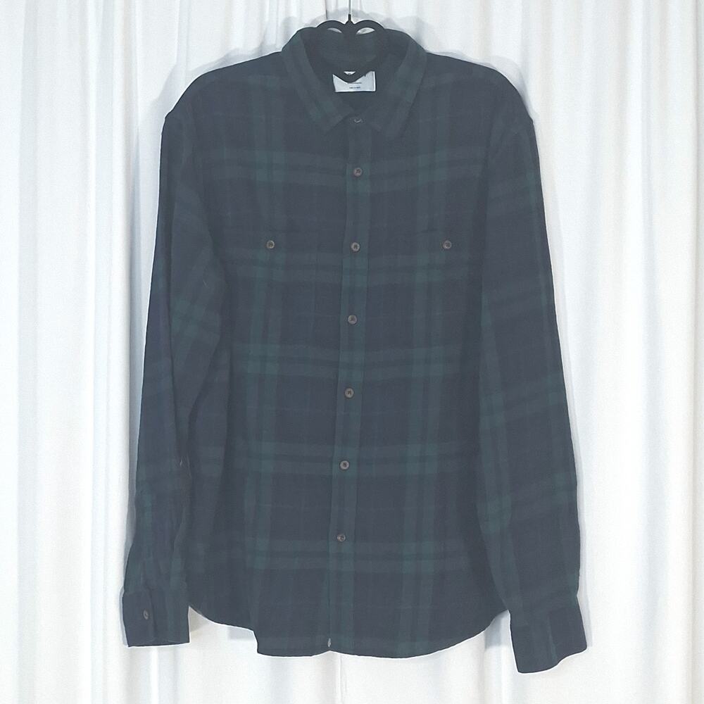 Old Navy Mens XL Flannel Navy & Green Plaid Button Front Long Sleeve Cabincore - Picture 2 of 12